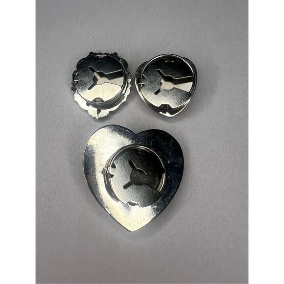 Vintage Heart Clothing Button Covers Set of 3 Silver Tone Embellished Jewelry - Picture 2 of 6